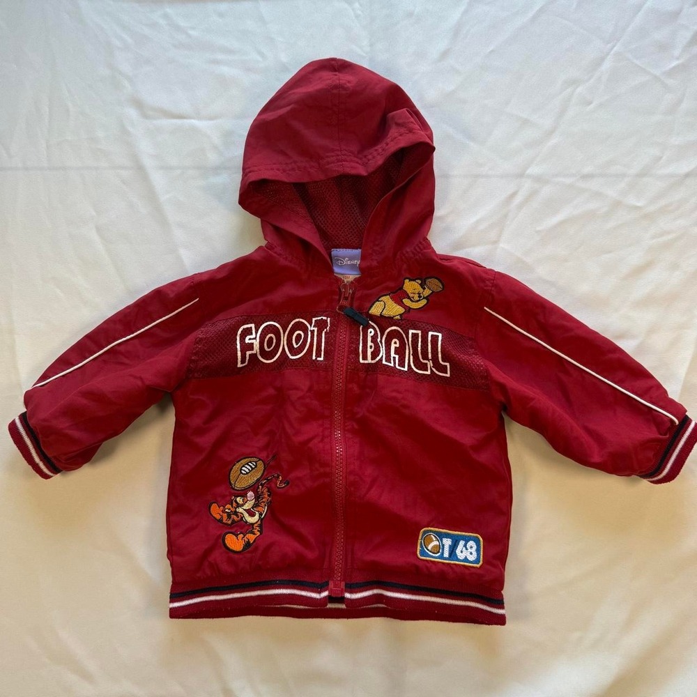 Disney Winnie the Pooh Tigger Football Zip Up Hooded Jacket Red Vintage 12M